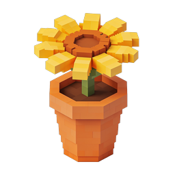 3D Voxel Sonnenblume im Topf - Gartenpflanzen-Icon