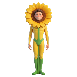 Sunflower Superhero Character 3D Icon - Floral Mascot