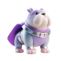 Superhero Bulldog Clay Icon - Cute Purple Dog Mascot
