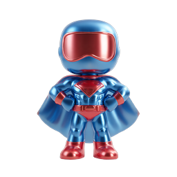 Cute 3D Superhero Character Icon with Metallic Finish