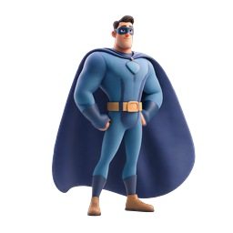 3D Superhero Character Icon - Heroic Blue Caped Figure