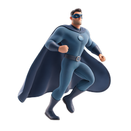 Superhero Character 3D Render Icon | Blue Cape Hero