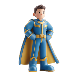 Icona 3D del personaggio supereroe - eroe con mantello blu