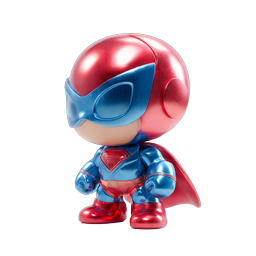 Cute Chibi Superhero Character 3D Icon - Glossy Metallic Design