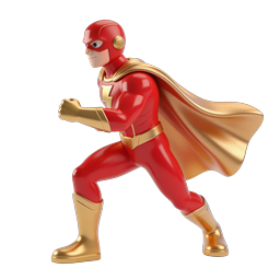 Superhero Running Icon - 3D Red Gold Hero Character