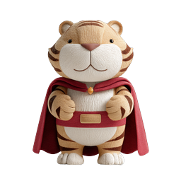 Cute Superhero Tiger Plush Character Icon with Red Cape