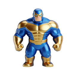 Superhero Warrior 3D App Icon - Blue & Gold Hero