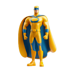 Yellow Superhero 3D Character Icon with Blue Cape