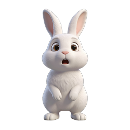 Ícone 3D de Coelho Branco Surpreso | Coelho de Desenho Animado Fofo