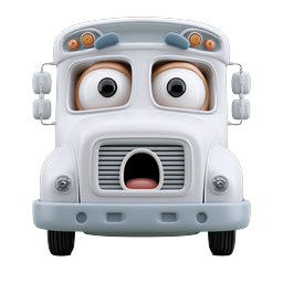ไอคอนตัวละครรถบัสการ์ตูนหน้าประหลาดใจ - 3D Render