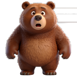 Icono de personaje 3D de oso de dibujos animados sorprendido