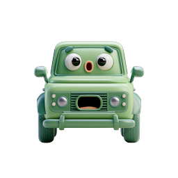 Surprised Cartoon Green Car Icon - 3D Clay Style