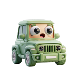 Surprised Green SUV Cartoon Character Icon - 3D Clay Style