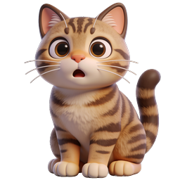 Surprised Tabby Kitten 3D Icon - Cute Cartoon Cat