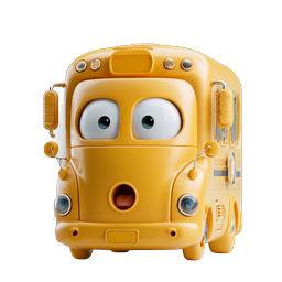 Surprised Cartoon School Bus 3D Icon - Clay Style