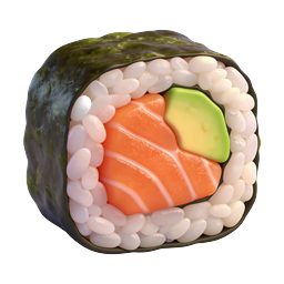 Realistic 3D Sushi Roll Icon with Salmon and Avocado