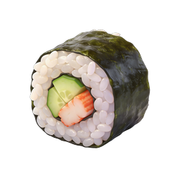Realistic 3D Sushi Roll Icon with Nori and Crab
