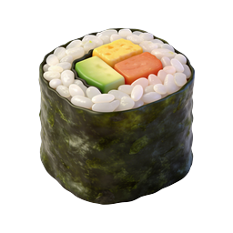 Realistic 3D Sushi Roll Icon with Colorful Fillings