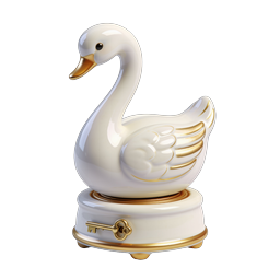 ไอคอน 3D กล่องดนตรีหงส์หรูหราพร้อมรายละเอียดสีทอง