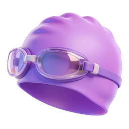 3D-иконка фиолетовой шапочки и очков для плавания