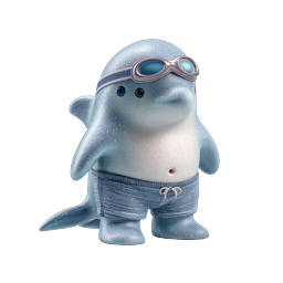 Cute Swimming Shark Character Icon - 3D Render