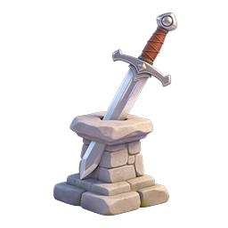石に刺さった剣の3Dアイコン - ファンタジー中世武器