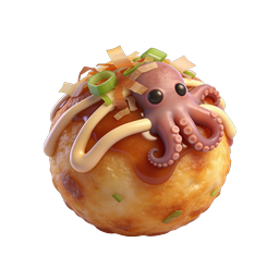 Cute Takoyaki Octopus Japanese Food Icon | 3D Render