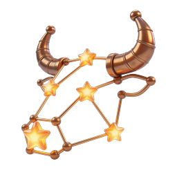 Taurus Constellation Bronze 3D Icon with Glowing Stars