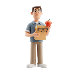 3D Teacher Character Icon with Apple and Book