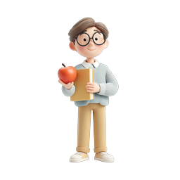 Friendly Teacher 3D Icon with Apple and Book