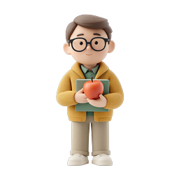 Teacher with Apple and Book 3D Education Icon