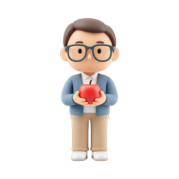 Cute Teacher Character Holding Apple | 3D Clay Style Icon
