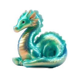 Icono 3D de Dragón Verde Azulado - Recurso de Criatura Mítica de Fantasía