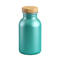 Teal Water Bottle Icon with Wooden Cap - 3D Realistic Style