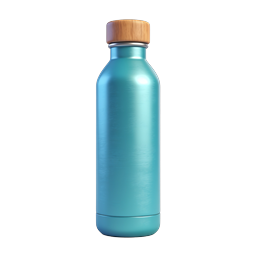 Teal Metallic Water Bottle Icon with Wooden Cap | Realistic 3D