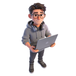 3D Developer Character with Laptop Illustration