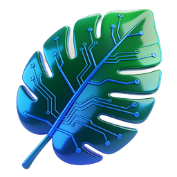 Tech Monstera Leaf Digital Circuit Icon - Green Tech