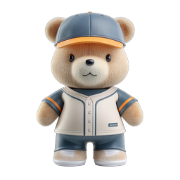 Cute Teddy Bear Baseball Player Icon - 3D Clay Style