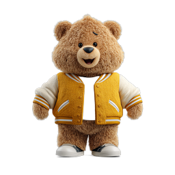 Cute Teddy Bear Character in Yellow Varsity Jacket 3D Icon