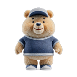 Cute Teddy Bear Character Icon with Cap and Shirt