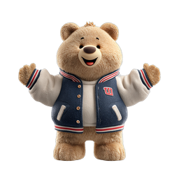 Cute Teddy Bear Mascot in Varsity Jacket 3D Icon