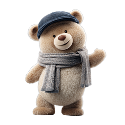 Cute Winter Teddy Bear Icon - Waving Plush Toy Character