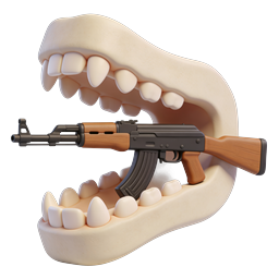 Ícone 3D de Dentes e Arma AK-47 - Arte Dentária Surrealista