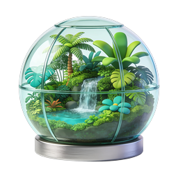 Spherical Glass Terrarium Biosphere Icon | 3D Ecosystem