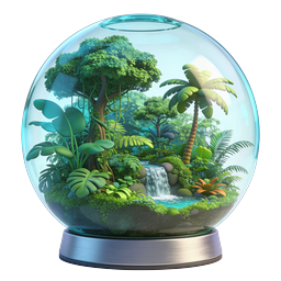 Mini Glass Terrarium Ecosystem with Tropical Plants