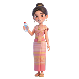 Thai Woman Drinking Water - 3D Cultural Character Icon