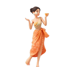 Icône 3D femme thaïlandaise avec verre d'eau - Culture traditionnelle