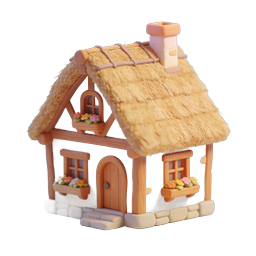 Charming Thatched Cottage Icon - Clay 3D Style