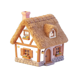 Charming Thatched Cottage 3D Icon - Cozy Country House