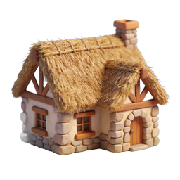 Charming Thatched Stone Cottage Icon - Fantasy Clay Style